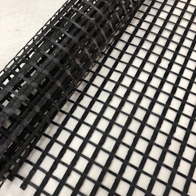 Geogrid Fiberglass Mesh Hitam untuk Stabilisasi Tanah Perkerasan