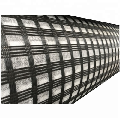 Geogrid Fiberglass yang sangat tahan UV untuk konstruksi jalan 1m-6m Lebar 12-50mm Ukuran kisi